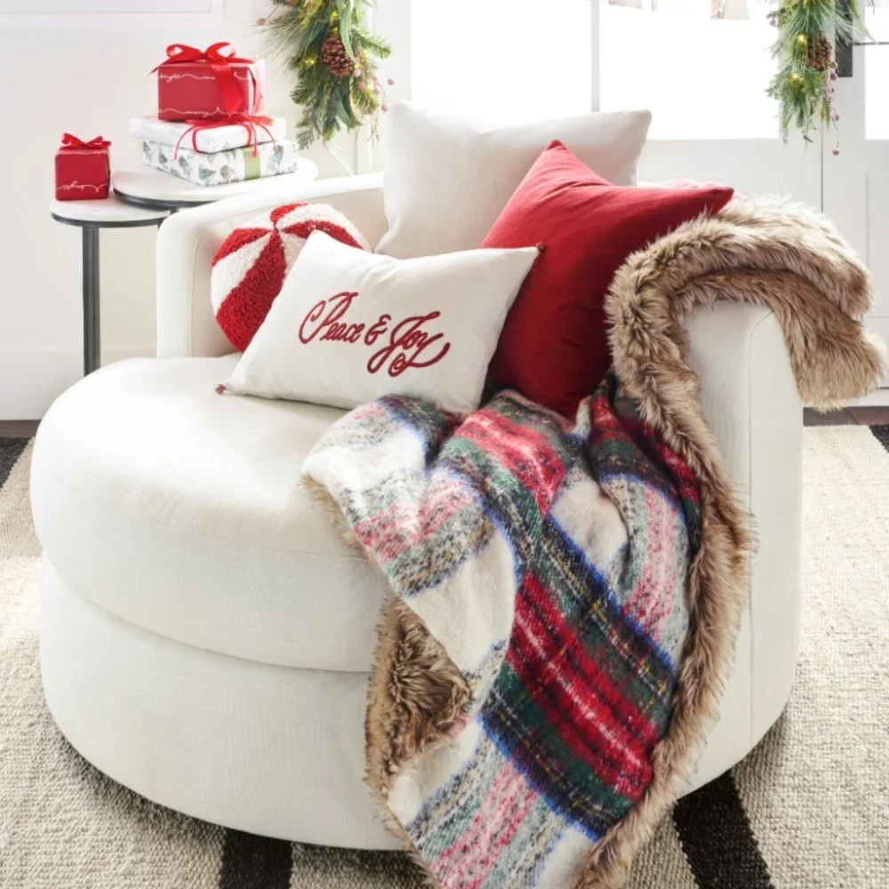 Pottery Barn Peace and Joy Velvet Lumbar Throw Pillow Cover